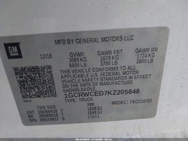 1GCRWCED7KZ205848 Chevrolet Silverado 1500 Lt