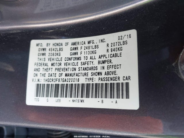 1HGCR3F97GA020018 Honda Accord Touring