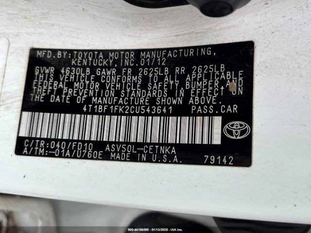 2012 TOYOTA CAMRY 4T1BF1FK2CU543641 Photo 8