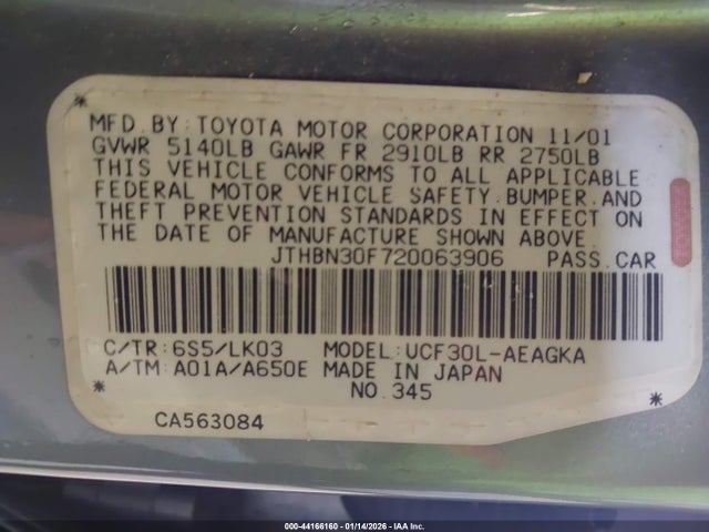 2002 LEXUS LS 430 JTHBN30F720063906 Photo 8