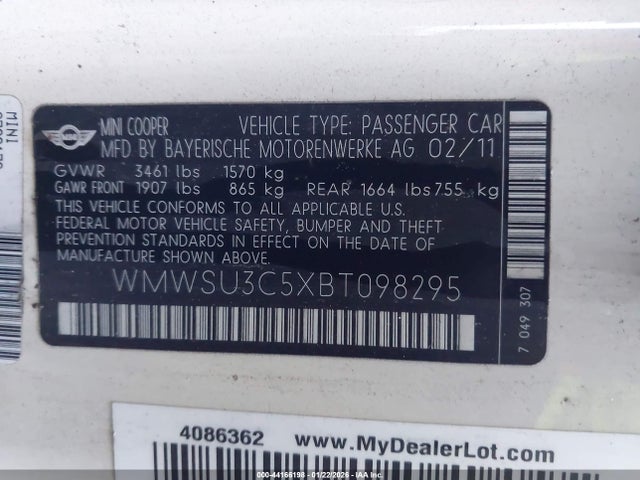 2011 MINI COOPER WMWSU3C5XBT098295 Photo 8