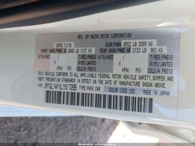 44166229 :رقم المزاد ، JM1GL1WYXL1517295 vin ، 2020 Mazda Mazda6 Grand Touring Reserve مزاد بيع