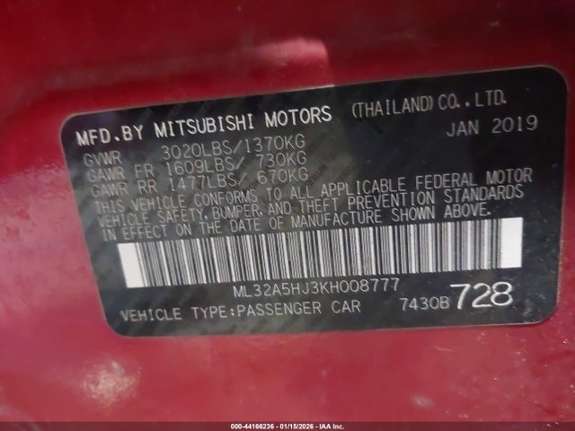 2019 MITSUBISHI MIRAGE ML32A5HJ3KH008777 Photo 8