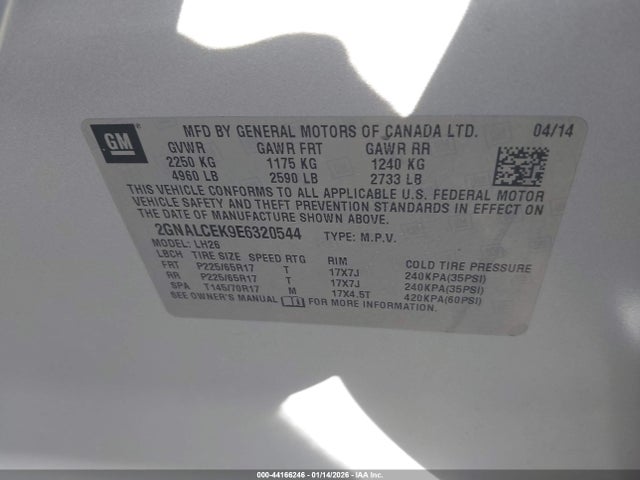2GNALCEK9E6320544 Chevrolet Equinox 2lt