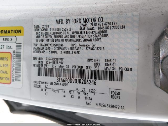 2018 FORD FUSION 3FA6P0D90JR206246 Photo 8