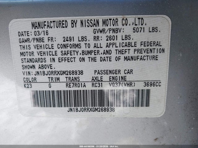 2016 Infiniti Qx50 მანქანა იყიდება აუქციონზე, vin: JN1BJ0RRXGM268938, აუქციონის ნომერი: 44166396