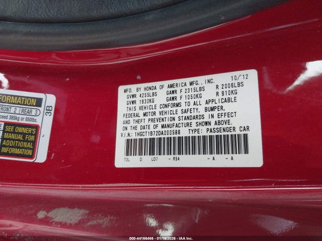 Продаж на аукціоні авто 2013 Honda Accord Ex, vin: 1HGCT1B72DA000586, номер лоту: 44166466