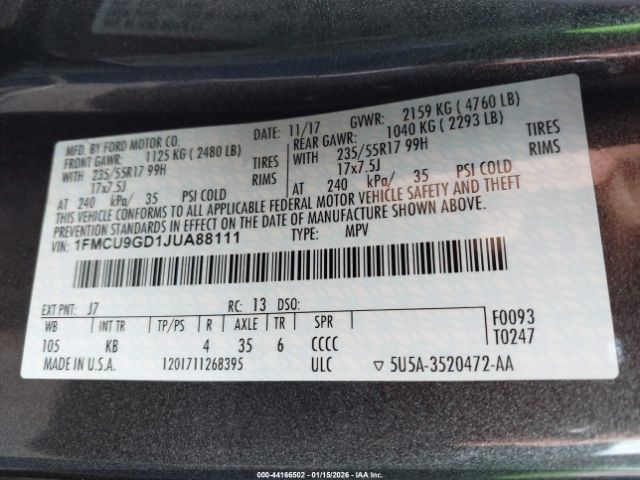 2018 FORD ESCAPE 1FMCU9GD1JUA88111 Photo 8