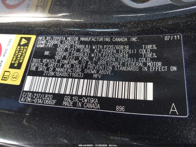Aukcja sprzedaży 2011 Lexus Rx 350, vin: 2T2BK1BAXBC116633, numer aukcji: 44166581
