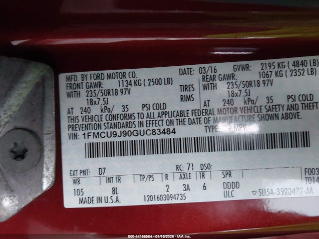 2016 FORD ESCAPE 1FMCU9J90GUC83484 Photo 8