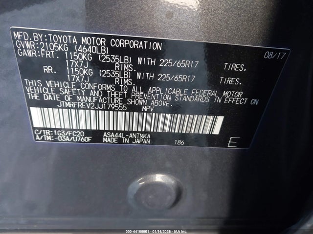 JTMRFREV2JJ179555 Toyota Rav4 Xle