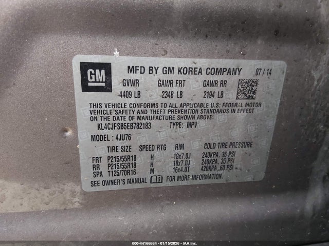 44166664 :رقم المزاد ، KL4CJFSB5EB782183 vin ، 2014 Buick Encore Convenience مزاد بيع