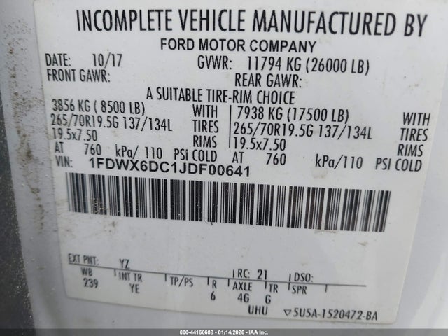 2018 Ford F-650 Diesel მანქანა იყიდება აუქციონზე, vin: 1FDWX6DC1JDF00641, აუქციონის ნომერი: 44166688