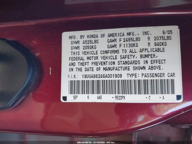 2006 ACURA TL 19UUA66246A001909 Photo 8