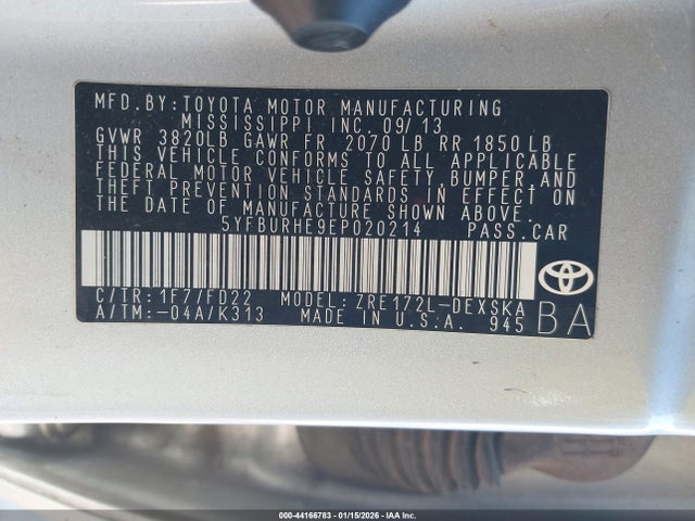 5YFBURHE9EP020214 Toyota Corolla S