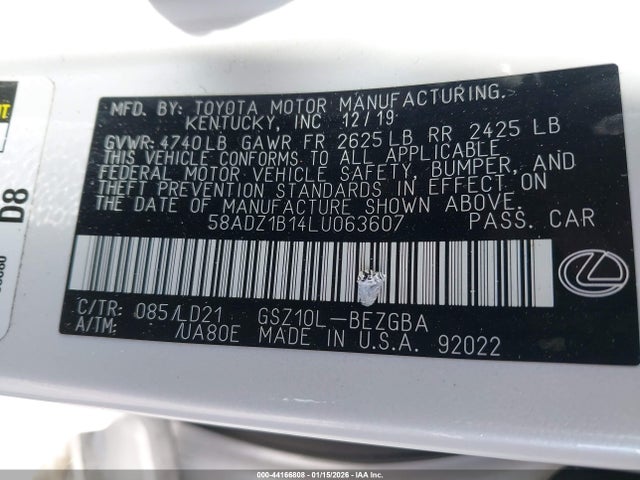 2020 LEXUS ES 350 58ADZ1B14LU063607 Photo 8