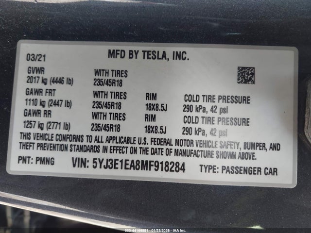 2021 TESLA MODEL 3 5YJ3E1EA8MF918284 Photo 8