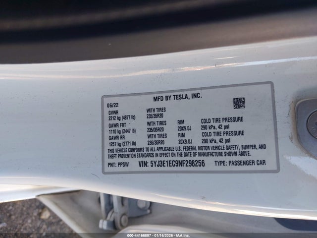 2022 TESLA MODEL 3 5YJ3E1EC9NF298256 Photo 8