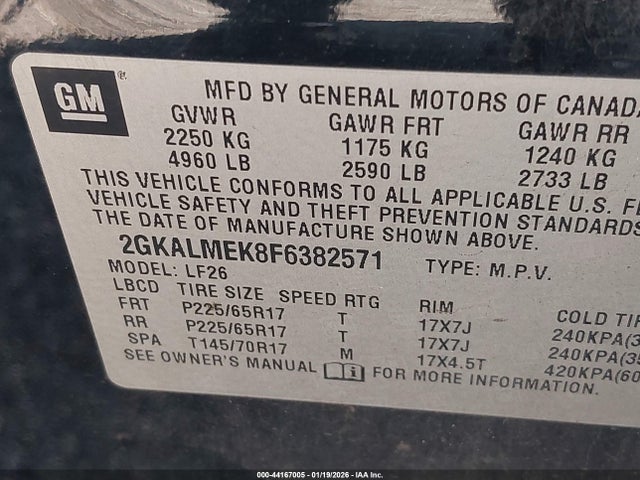 GMC Terrain Sle-1 2015 2GKALMEK8F6382571 Image 9