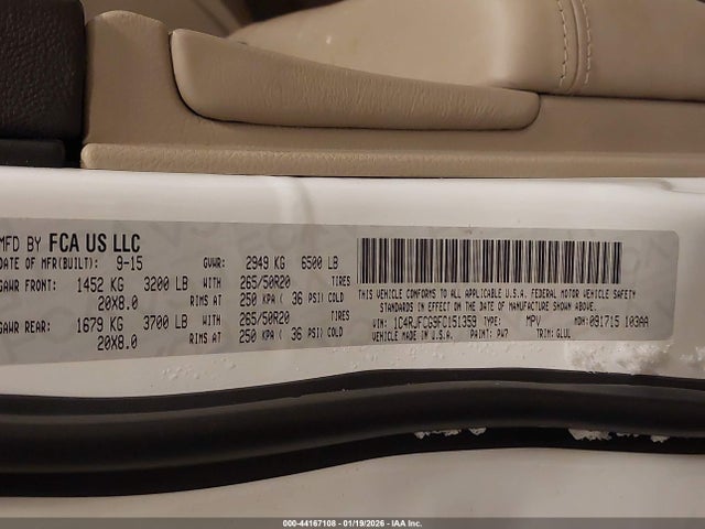 Aukcja sprzedaży 2015 Jeep Grand Cherokee Overland, vin: 1C4RJFCG9FC151359, numer aukcji: 44167108