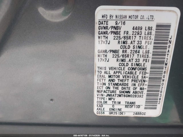 JN8AT2MT6GW028392 Nissan ROGUE S
