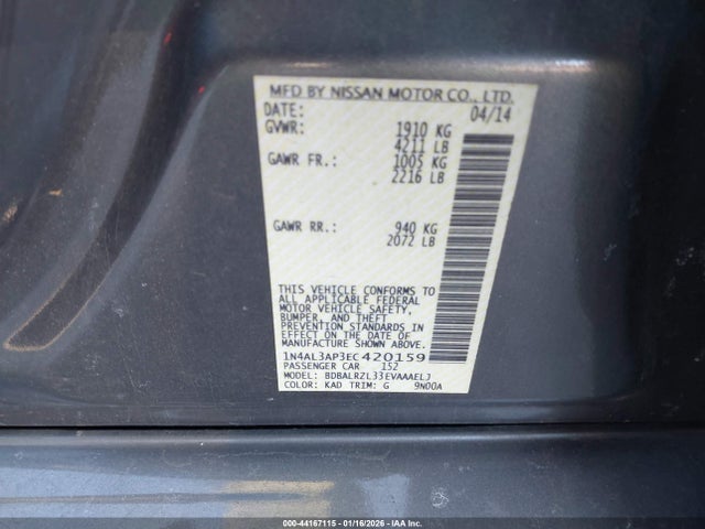Nissan Altima 2.5 S 2014 1N4AL3AP3EC420159 Image 9