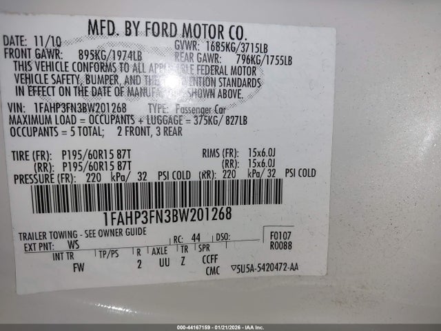 Продаж на аукціоні авто 2011 Ford Focus Se, vin: 1FAHP3FN3BW201268, номер лоту: 44167159