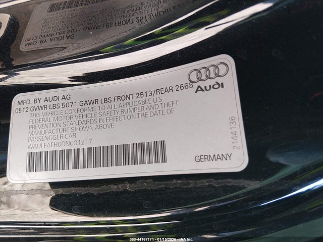 44167171 :رقم المزاد ، WAULFAFH0DN001217 vin ، 2013 Audi A5 2.0t Premium مزاد بيع