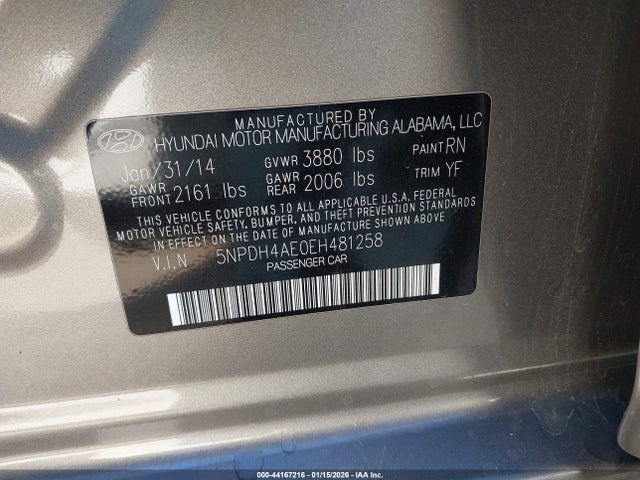 2014 Hyundai Elantra Se მანქანა იყიდება აუქციონზე, vin: 5NPDH4AE0EH481258, აუქციონის ნომერი: 44167216