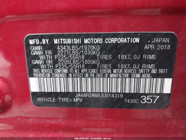JA4AR3AW9JU014319 Mitsubishi Outlander Sport 2.4 Se