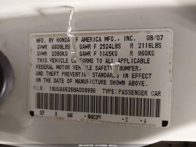2008 ACURA TL 19UUA66268A009996 Photo 8