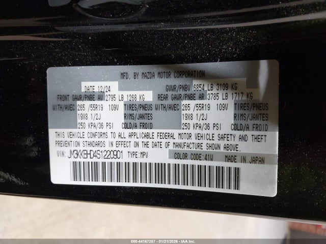 44167257 :رقم المزاد ، JM3KKBHD4S1220901 vin ، 2025 Mazda Cx-90 3.3 Turbo Preferred Package مزاد بيع