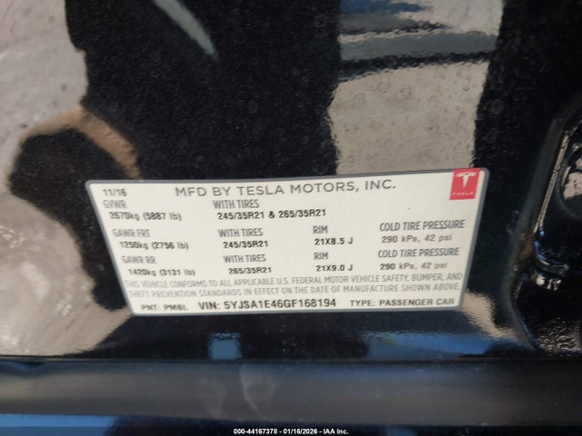 2016 TESLA MODEL S 5YJSA1E46GF168194 Photo 8
