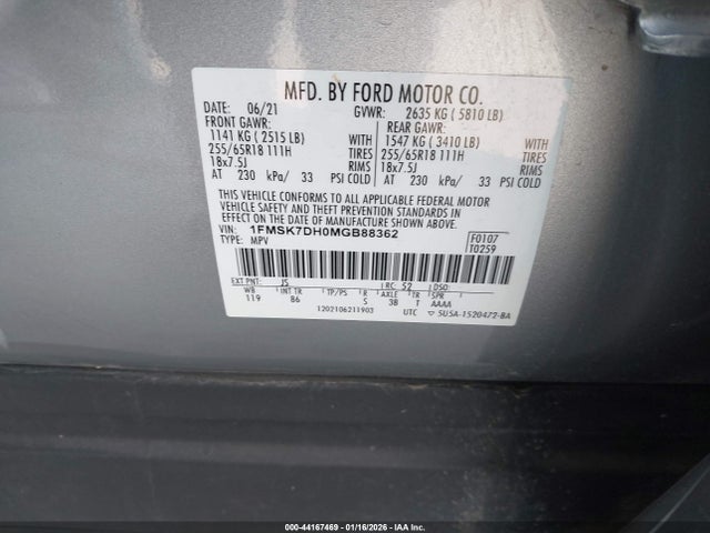 Ford EXPLORER XLT 2021 1FMSK7DH0MGB88362 Image 9