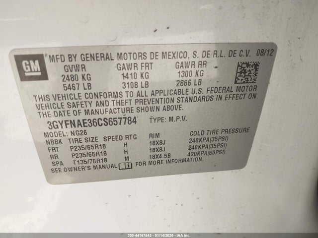 2012 CADILLAC SRX 3GYFNAE36CS657784 Photo 8