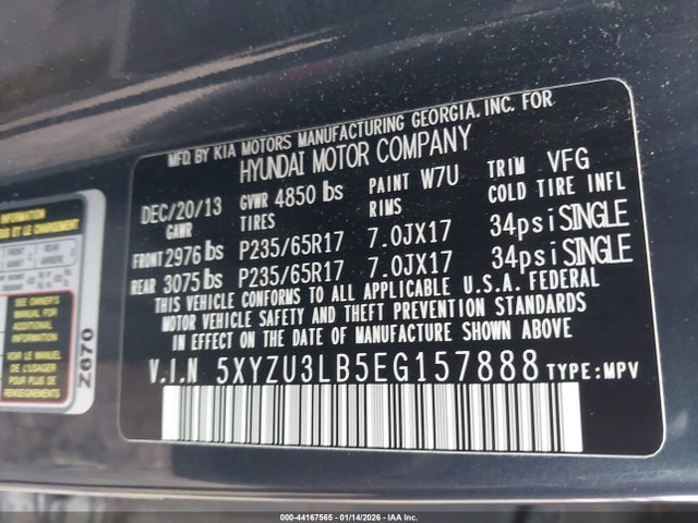 5XYZU3LB5EG157888 Hyundai Santa Fe Sport 2.4l
