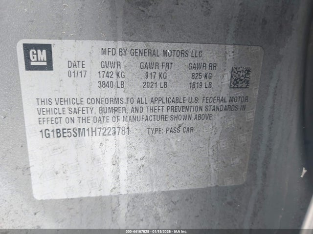 1G1BE5SM1H7223781 Chevrolet Cruze Lt Auto