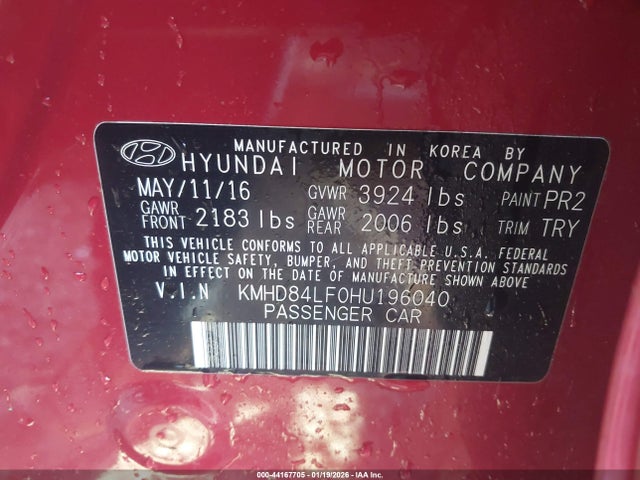 KMHD84LF0HU196040 Hyundai Elantra Limited