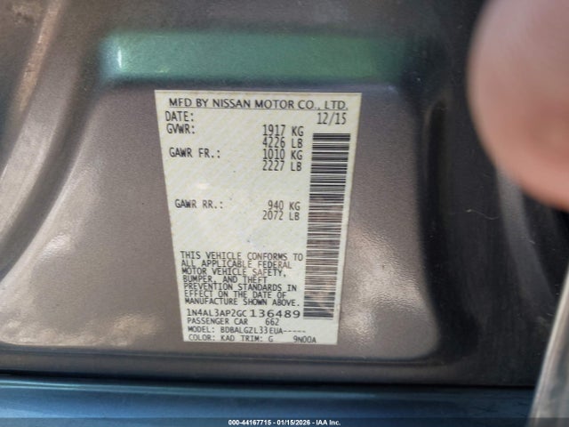 1N4AL3AP2GC136489 Nissan Altima 2.5 S