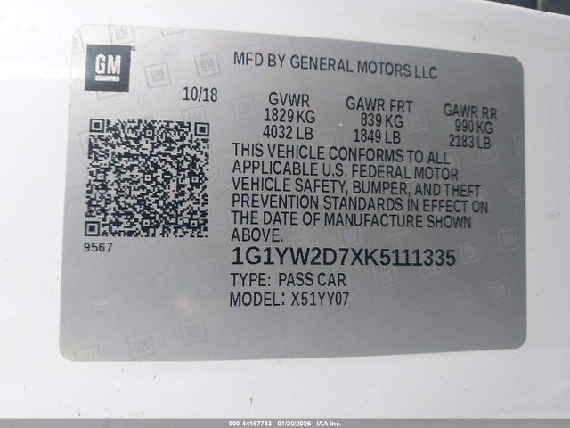 2019 CHEVROLET CORVETTE 1G1YW2D7XK5111335 Photo 8