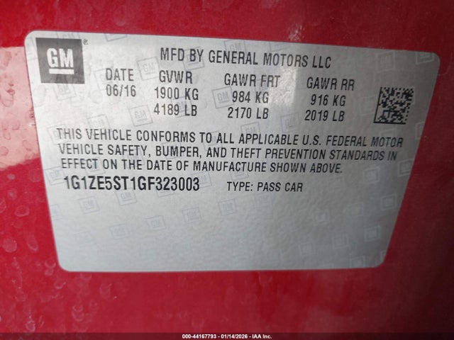 1G1ZE5ST1GF323003 Chevrolet MALIBU 1LT