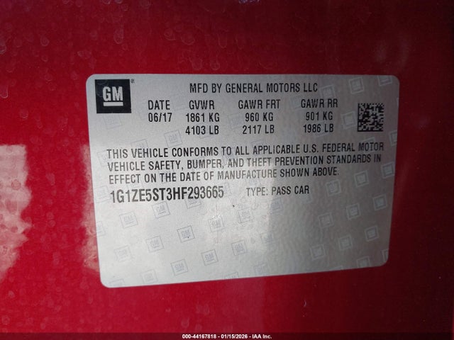 1G1ZE5ST3HF293665 Chevrolet MALIBU 1LT