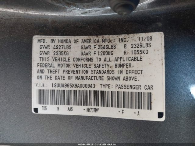 2009 ACURA TL 19UUA965X9A000943 Photo 8