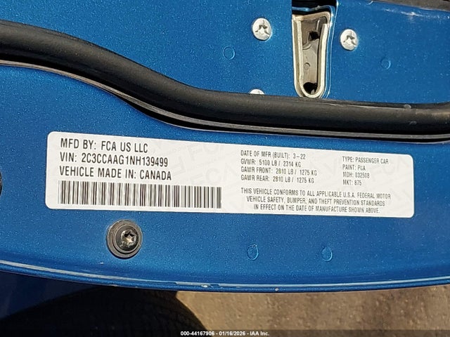 Продажа на аукционе авто 2022 Chrysler 300 Touring, vin: 2C3CCAAG1NH139499, номер лота: 44167906