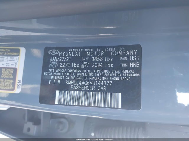 KMHLL4AG6MU144377 Hyundai ELANTRA SE