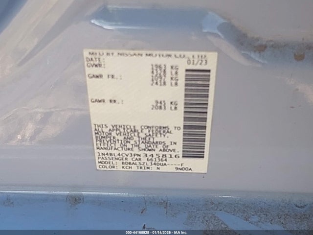 1N4BL4CV3PN345816 Nissan Altima Sr Fwd