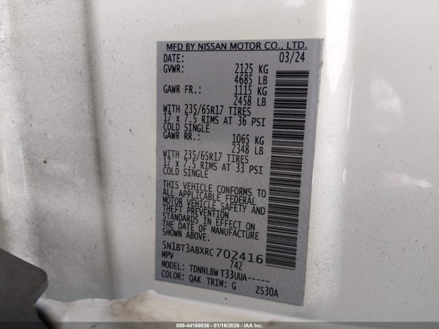 5N1BT3ABXRC702416 Nissan Rogue S Intelligent Awd