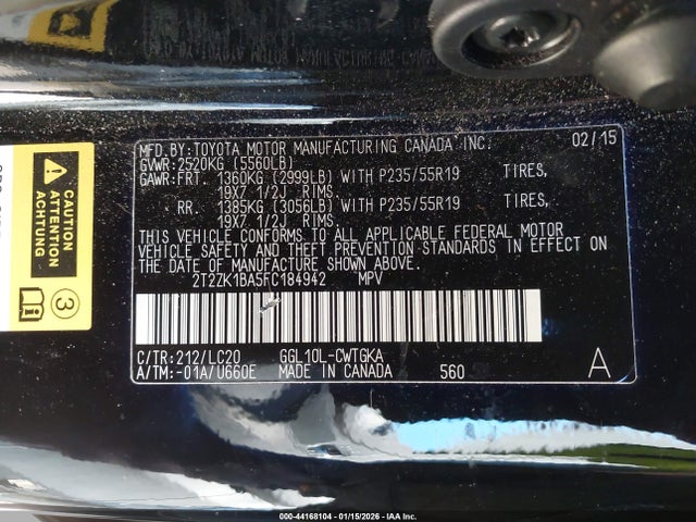 2T2ZK1BA5FC184942 Lexus RX 350