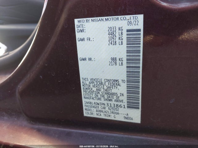1N4BL4DW3PN313861 Nissan Altima Sv Intelligent Awd