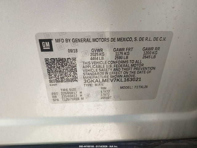 3GKALMEV7KL163021 GMC Terrain Sle